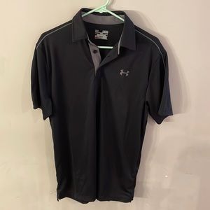 Under Armour loose fit heat gear golf polo. Black with gray accents.